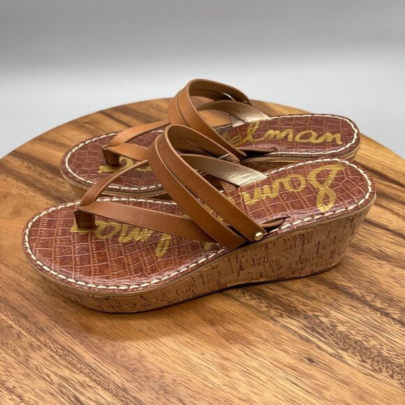 Sam Edelman Rasha Womens Size 7.5 M Brown Strap Wedge Sandals Shoes Cork Wedge - Picture 3 of 7